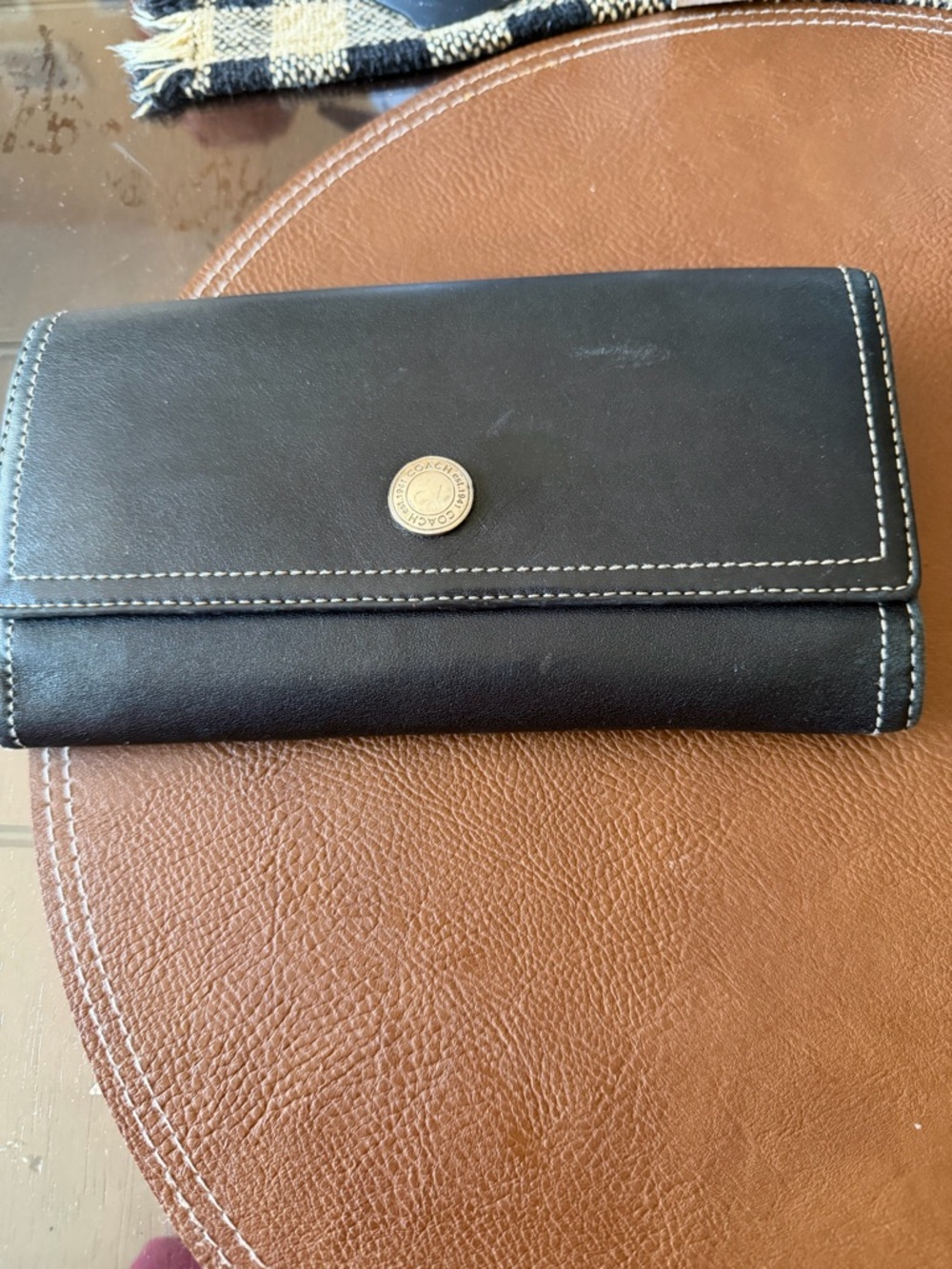 Coach Black Leather Continental Wallet with Gold-Tone Snap